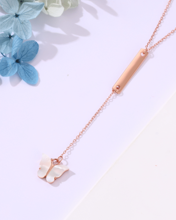 Silver Blush Butterfly Drop Pendant Necklace - Image 3