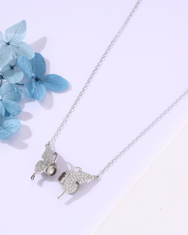 Silver Glittering Wings Butterfly Pendant Necklace - Image 3
