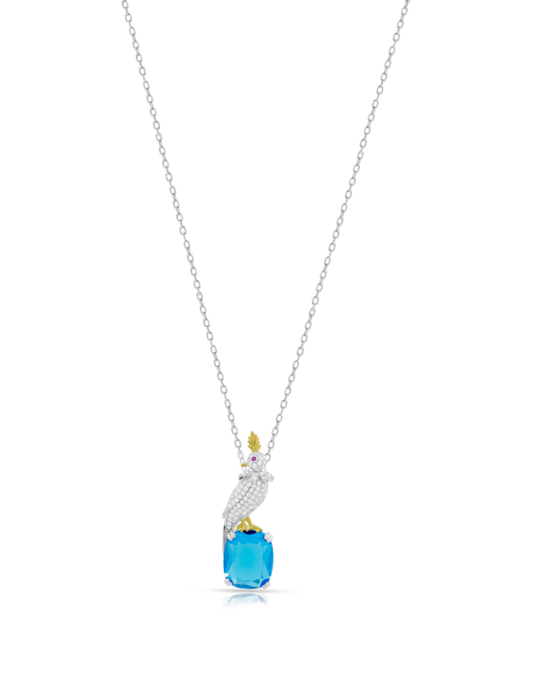Silver Azure Majesty Parrot Pendant Necklace