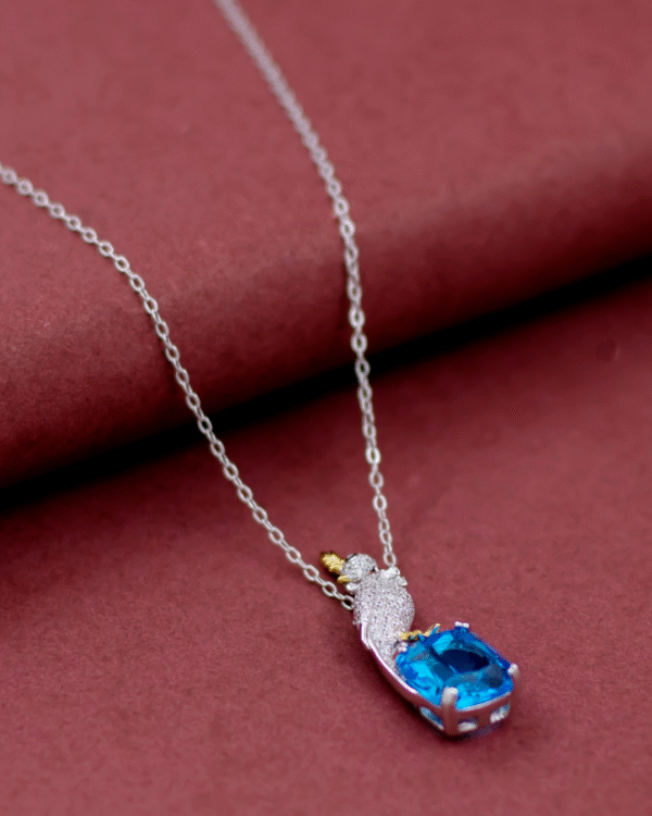 Silver Azure Majesty Parrot Pendant Necklace - Image 3