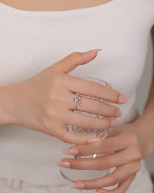 Silver Blue Spark Heart Ring - Image 2