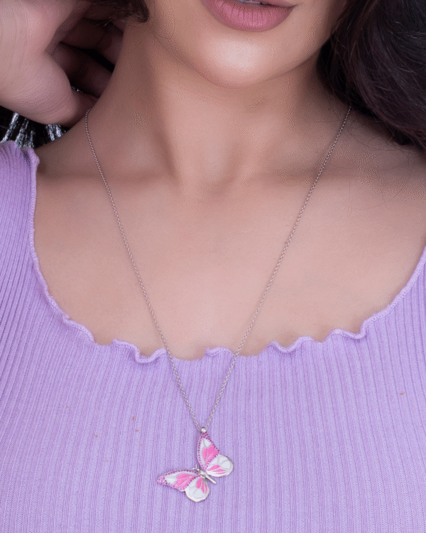 Silver Vibrant Wings Butterfly Pendant Necklace - Image 2