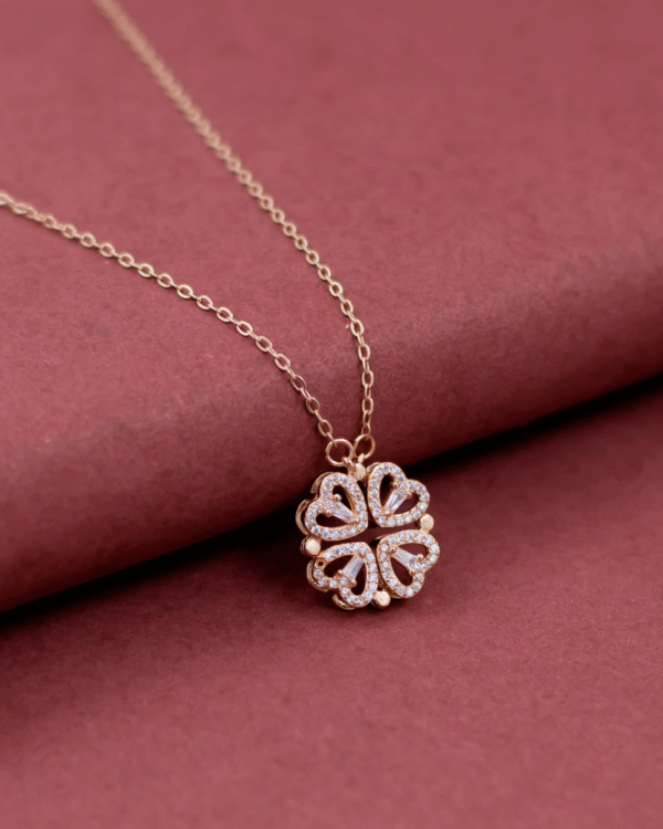 Silver Clover Luck Pendant Necklace (Rose Gold) - Image 2