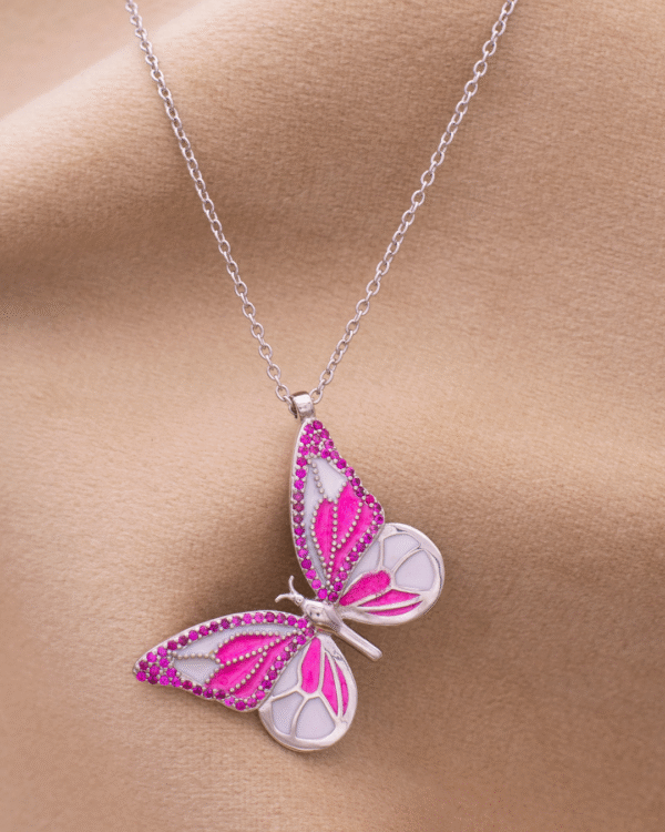Silver Vibrant Wings Butterfly Pendant Necklace - Image 3