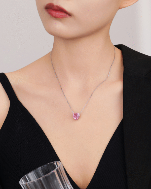 Silver Blushing Romance Heart Pendant Necklace - Image 2