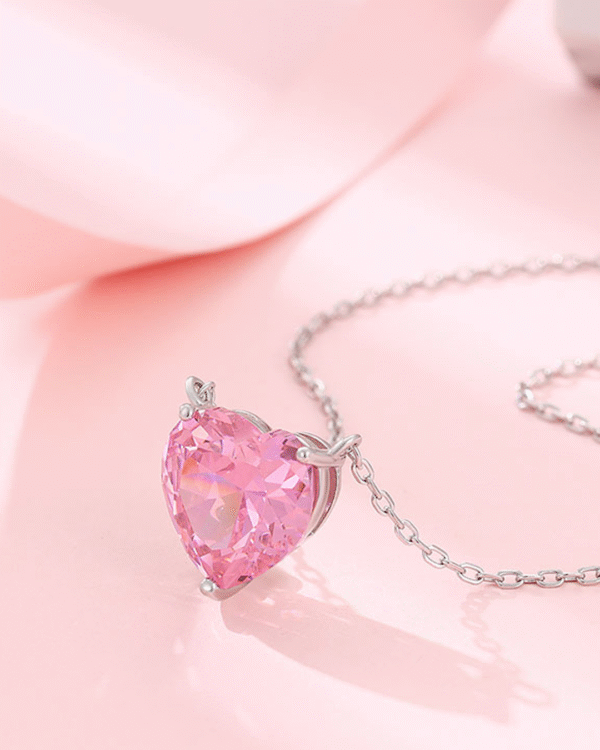Silver Blushing Romance Heart Pendant Necklace - Image 4