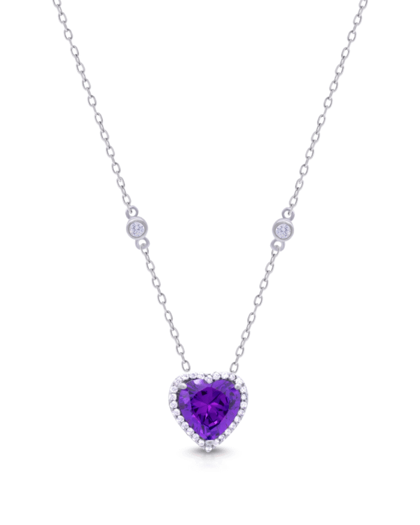 Silver Royal Amethyst Heart Pendant Necklace