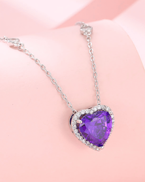 Silver Royal Amethyst Heart Pendant Necklace - Image 3