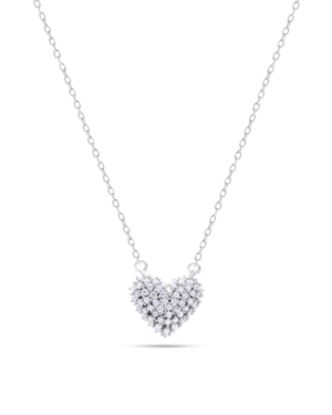 Silver Diamond Cluster Heart Pendant Necklace