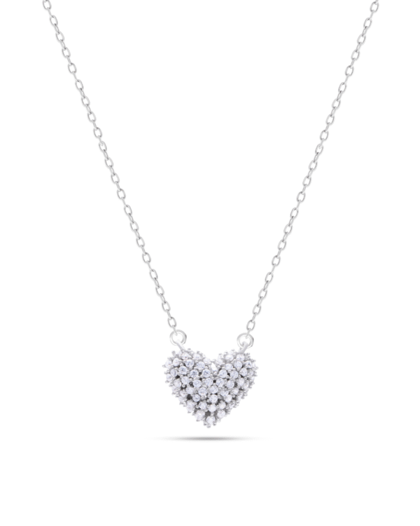 Silver Diamond Cluster Heart Pendant Necklace