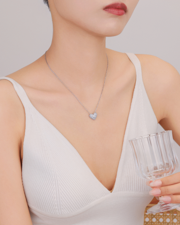 Silver Diamond Cluster Heart Pendant Necklace - Image 2