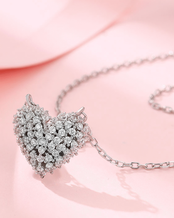 Silver Diamond Cluster Heart Pendant Necklace - Image 4