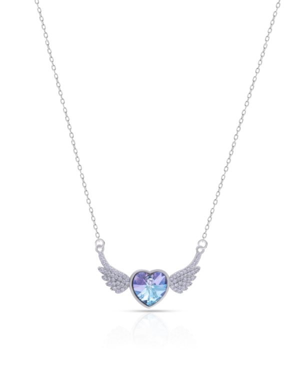 Silver Celestial Wings Heart Pendant Necklace