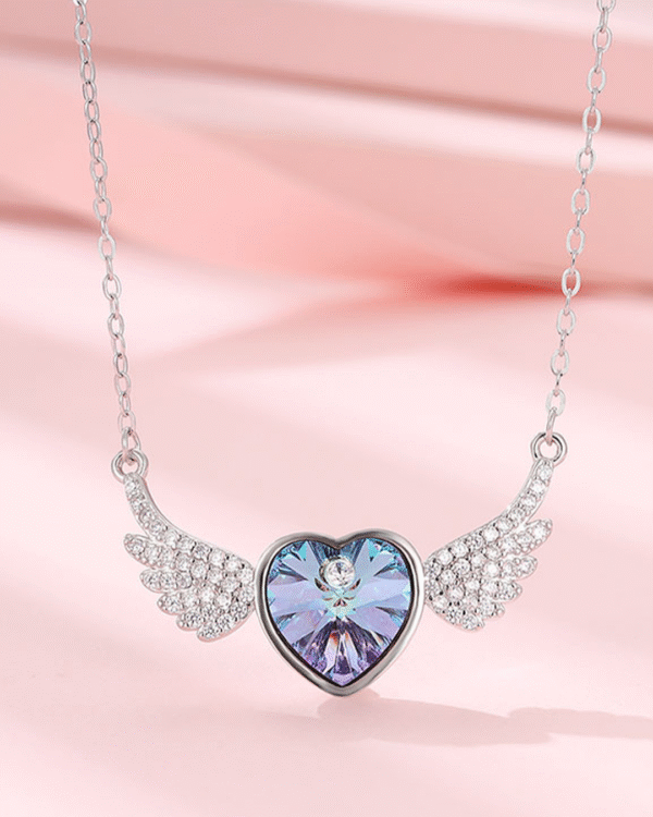 Silver Celestial Wings Heart Pendant Necklace - Image 3