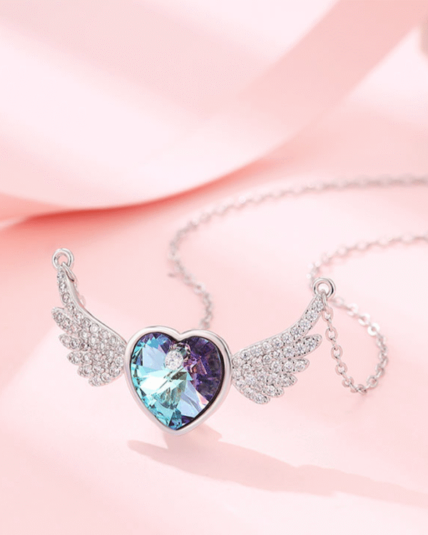 Silver Celestial Wings Heart Pendant Necklace - Image 4