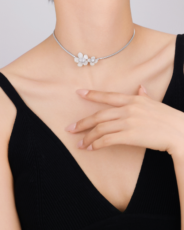 Silver Blossom Charm Floral Pendant Necklace - Image 2