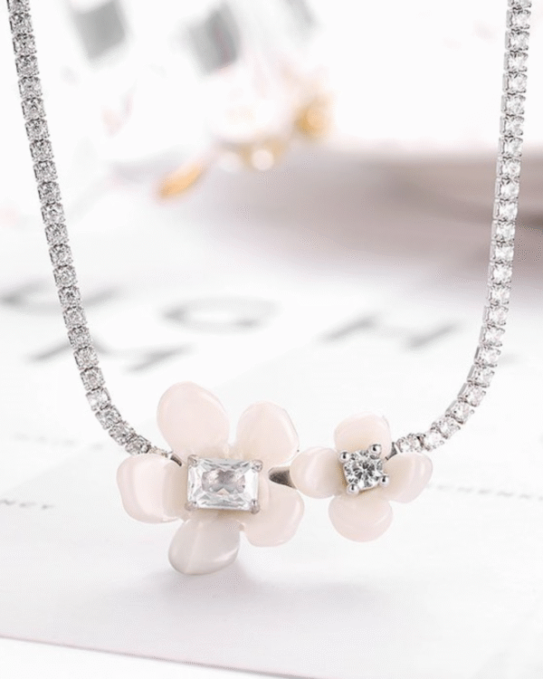 Silver Blossom Charm Floral Pendant Necklace - Image 3