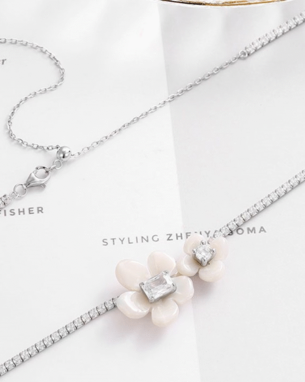 Silver Blossom Charm Floral Pendant Necklace - Image 4