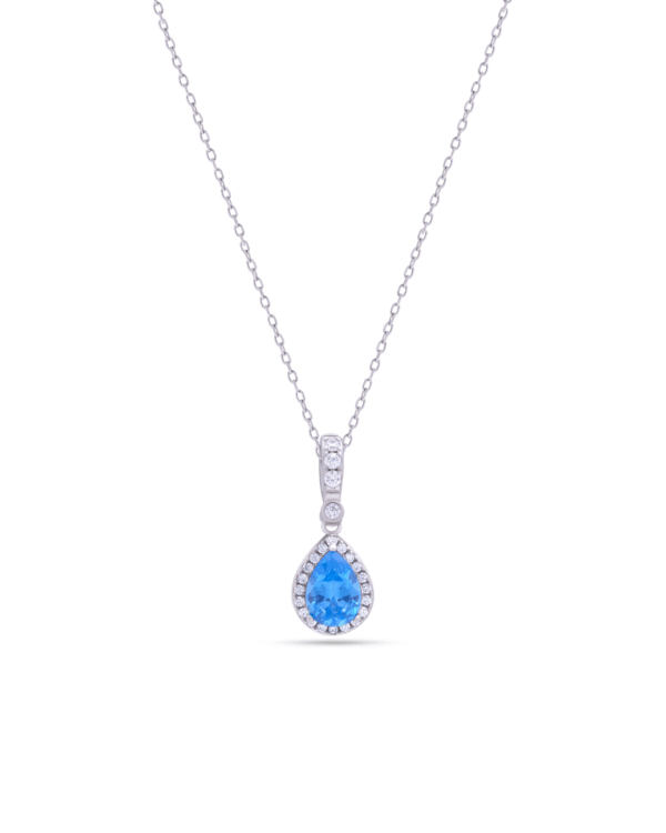 Silver Azure Glow Teardrop Pendant Necklace