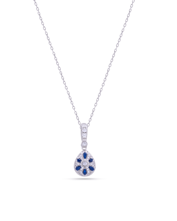 Silver Azure Glow Teardrop Pendant Necklace - Image 2