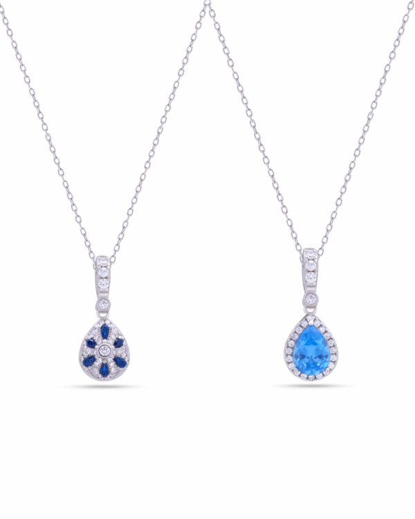 Silver Azure Glow Teardrop Pendant Necklace - Image 3