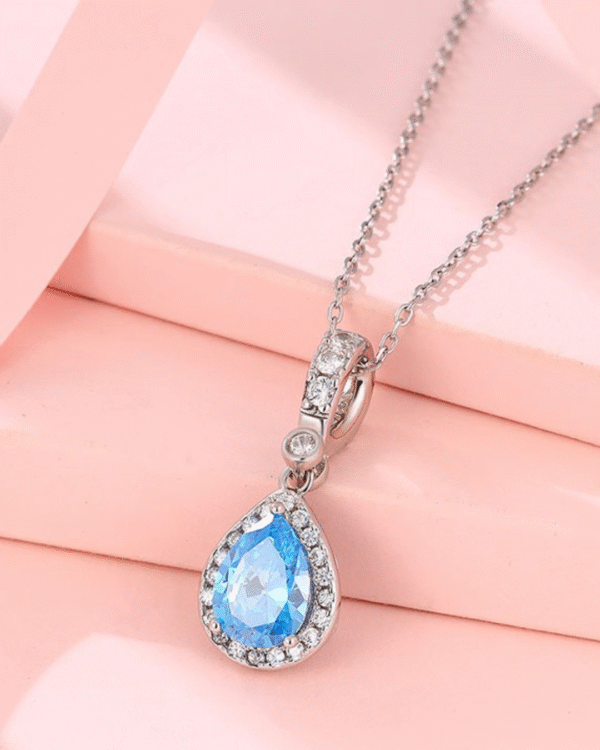 Silver Azure Glow Teardrop Pendant Necklace - Image 5