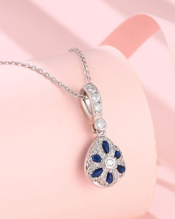 Silver Azure Glow Teardrop Pendant Necklace - Image 6