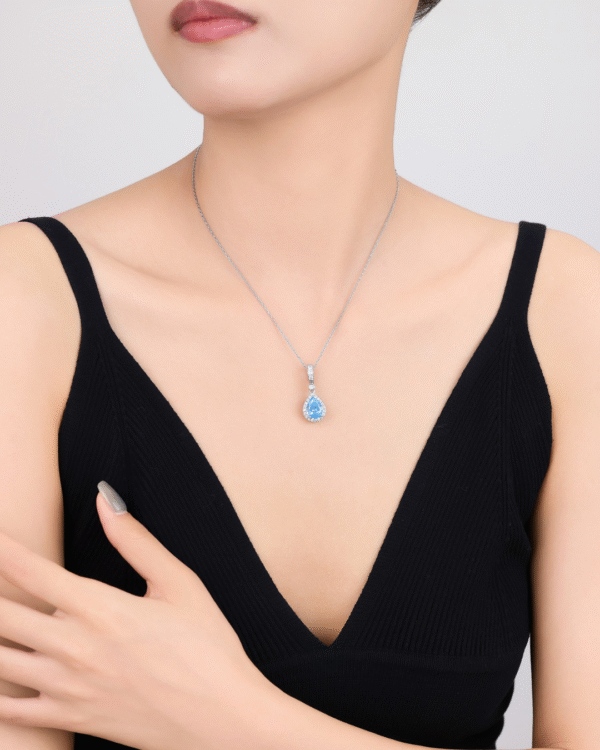 Silver Azure Glow Teardrop Pendant Necklace - Image 4
