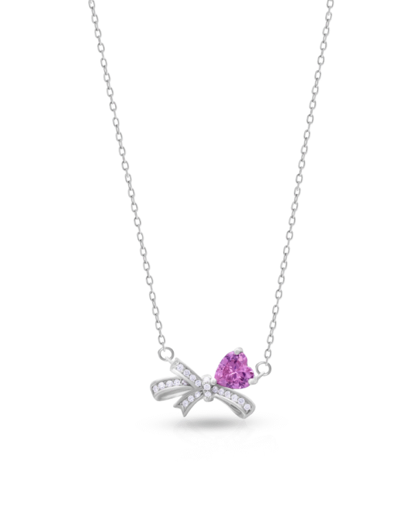 Silver Blissful Bow Heart Pendant Necklace