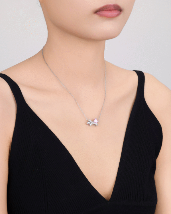 Silver Blissful Bow Heart Pendant Necklace - Image 2