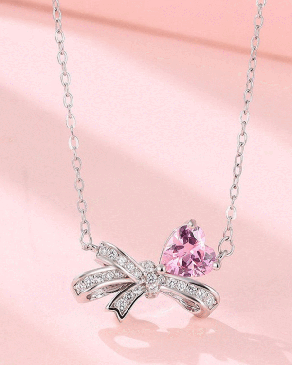 Silver Blissful Bow Heart Pendant Necklace - Image 3