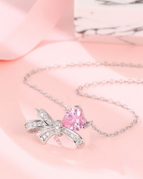 Silver Blissful Bow Heart Pendant Necklace - Image 4