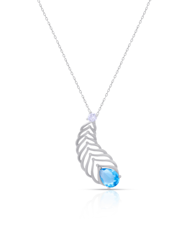 Silver Feathered Ocean Blue Pendant Necklace