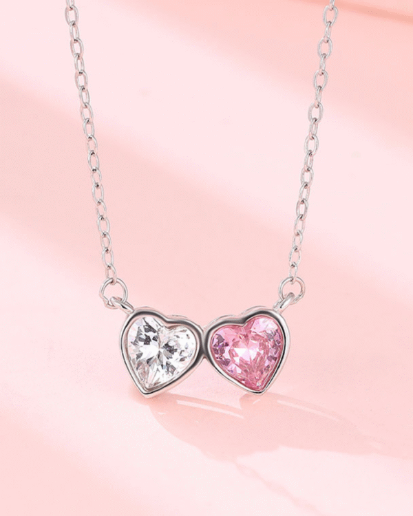Silver Eternal Love Twin Heart Pendant Necklace - Image 3