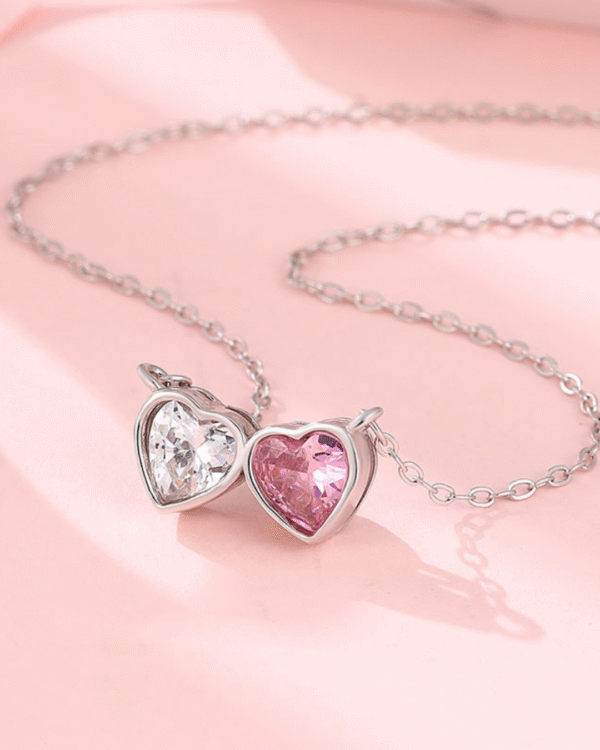 Silver Eternal Love Twin Heart Pendant Necklace - Image 4