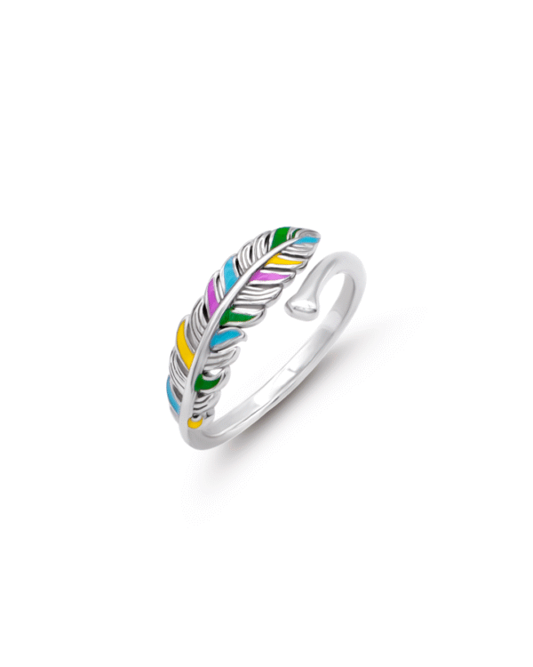 Silver Bohemian Spectrum Feather Ring