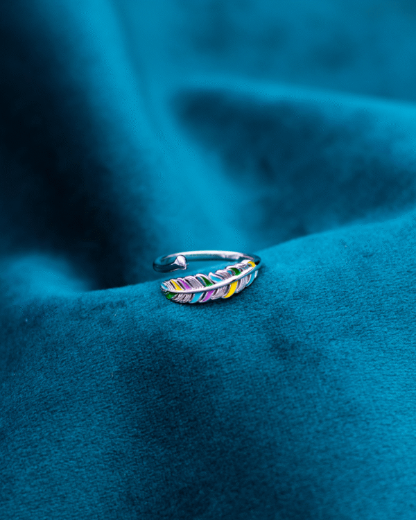 Silver Bohemian Spectrum Feather Ring - Image 3