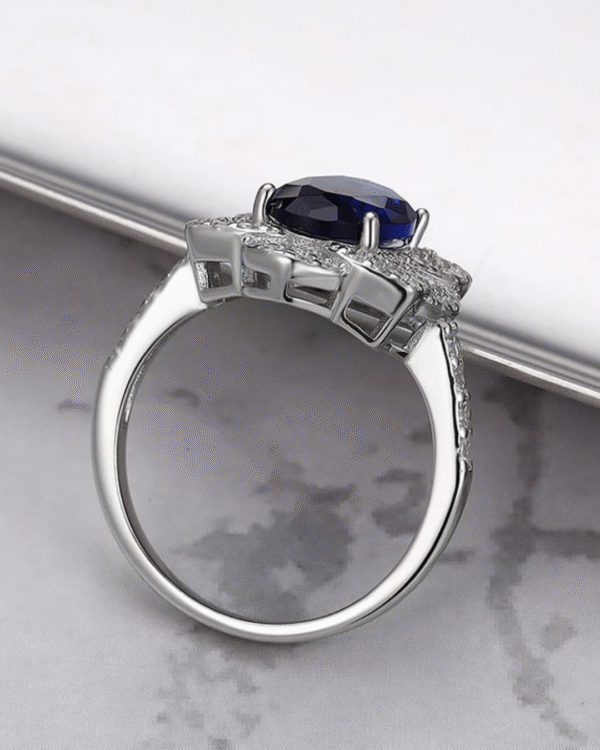 Silver Regal Sapphire Halo Ring - Image 4