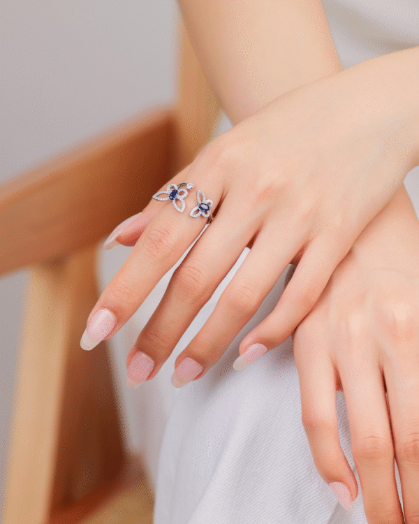 Silver Sapphire Butterfly Grace Ring - Image 2