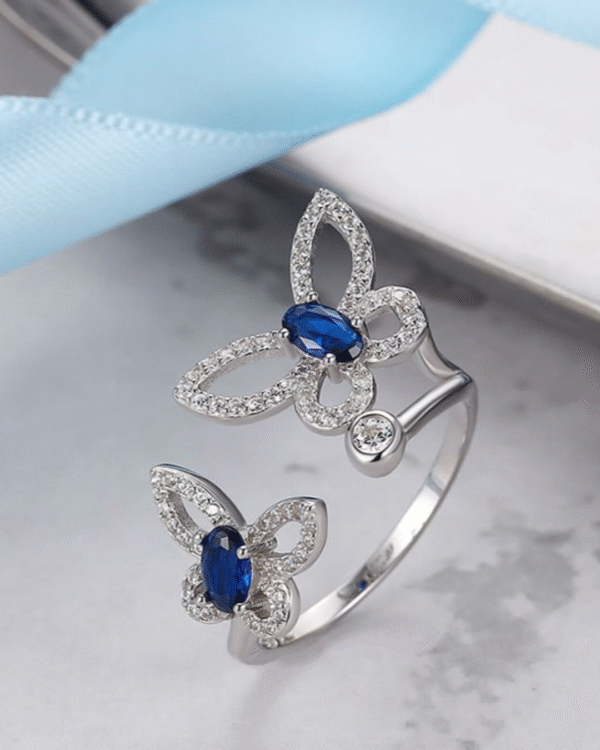 Silver Sapphire Butterfly Grace Ring - Image 3