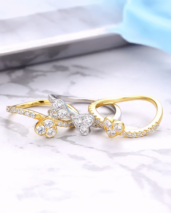 Silver Golden Blossom Stacked Ring - Image 3