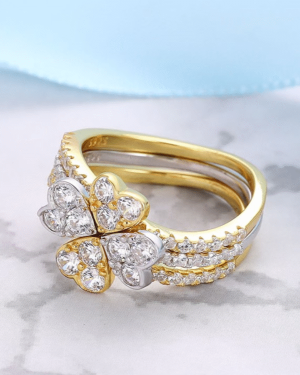 Silver Golden Blossom Stacked Ring - Image 4