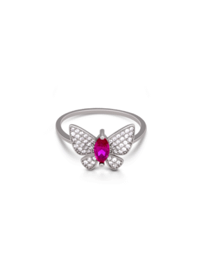 Silver Crimson Wings Butterfly Ring