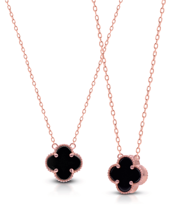 Silver Noir Bloom Rose Gold Pendant Necklace - Image 3