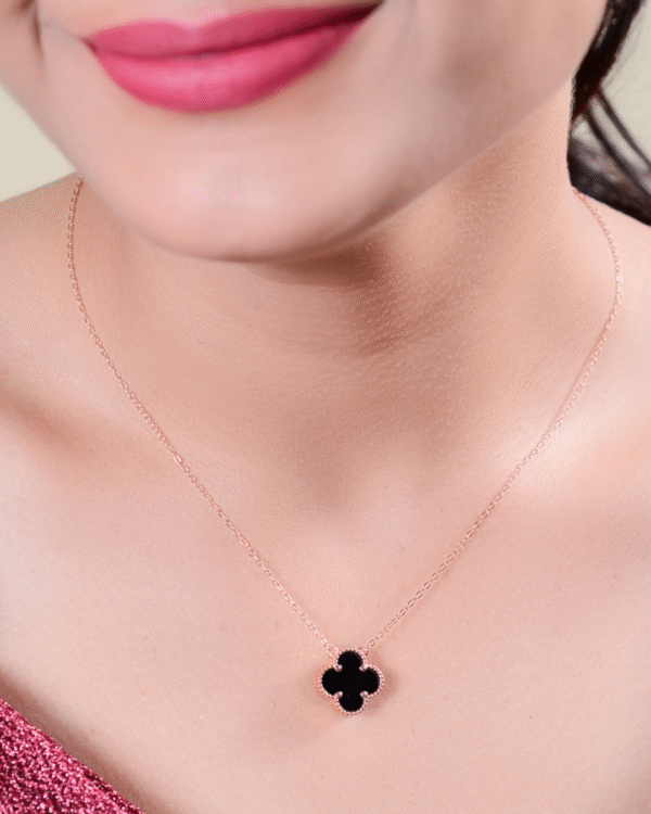 Silver Noir Bloom Rose Gold Pendant Necklace - Image 4