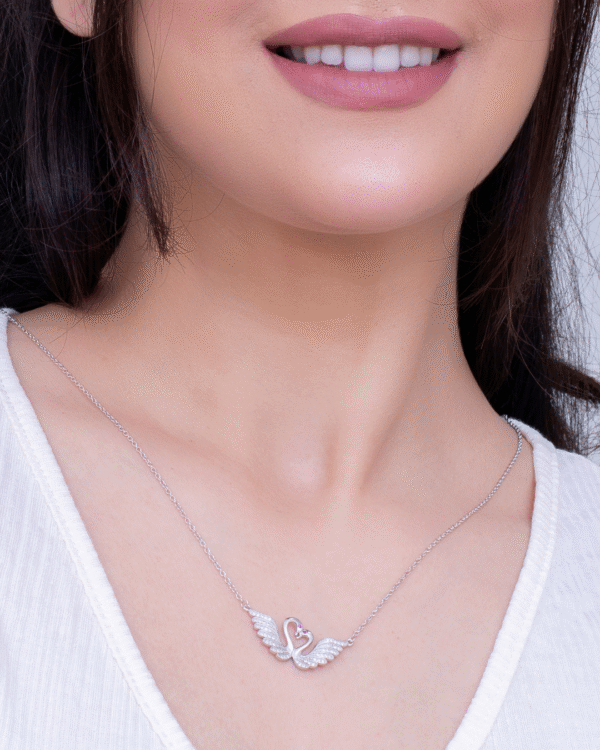 Silver Eternal Love Swans Pendant Necklace - Image 2