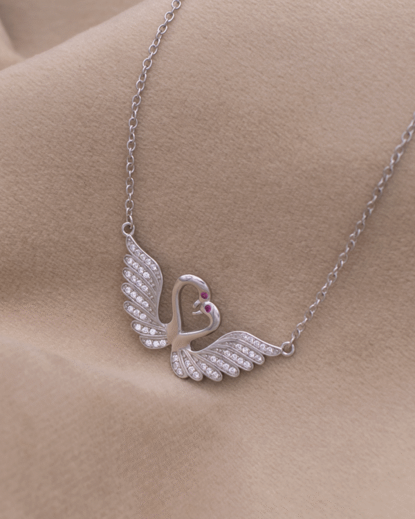 Silver Eternal Love Swans Pendant Necklace - Image 3