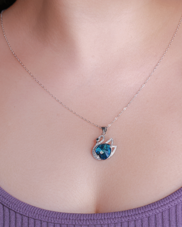 Silver Azure Swan Pendant Necklace - Image 2